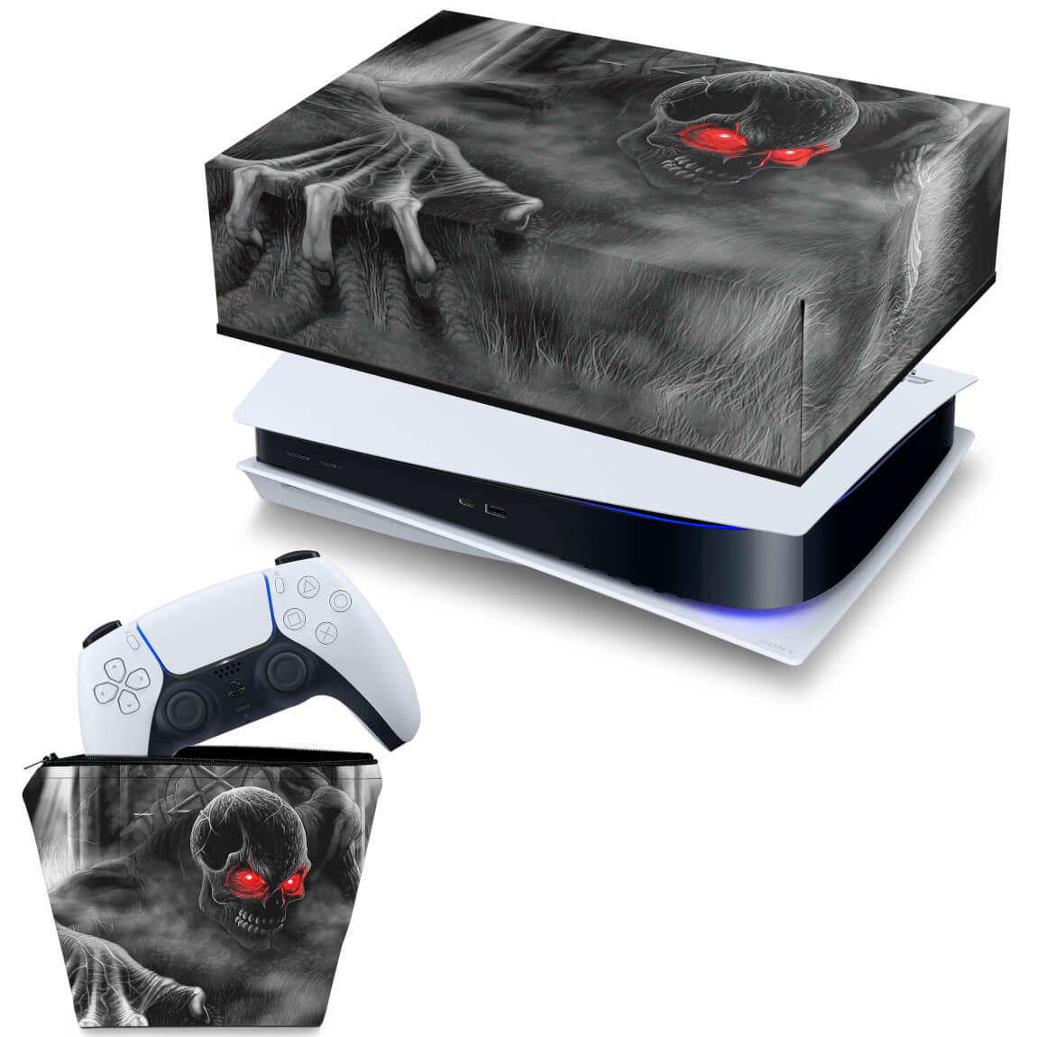 KIT Capa Anti Poeira e Case Controle PS5 Fat Horizontal - Caveira Skull