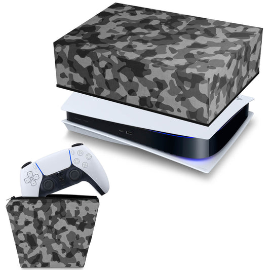 KIT Capa Anti Poeira e Case Controle PS5 Fat Horizontal - Camuflado Cinza