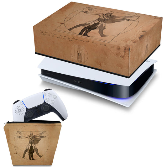 KIT Capa Anti Poeira e Case Controle PS5 Fat Horizontal - Assassin’S Creed Vitruviano