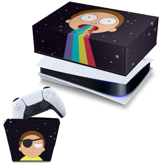KIT Capa Anti Poeira e Case Controle PS5 Fat Horizontal - Morty Rick And Morty