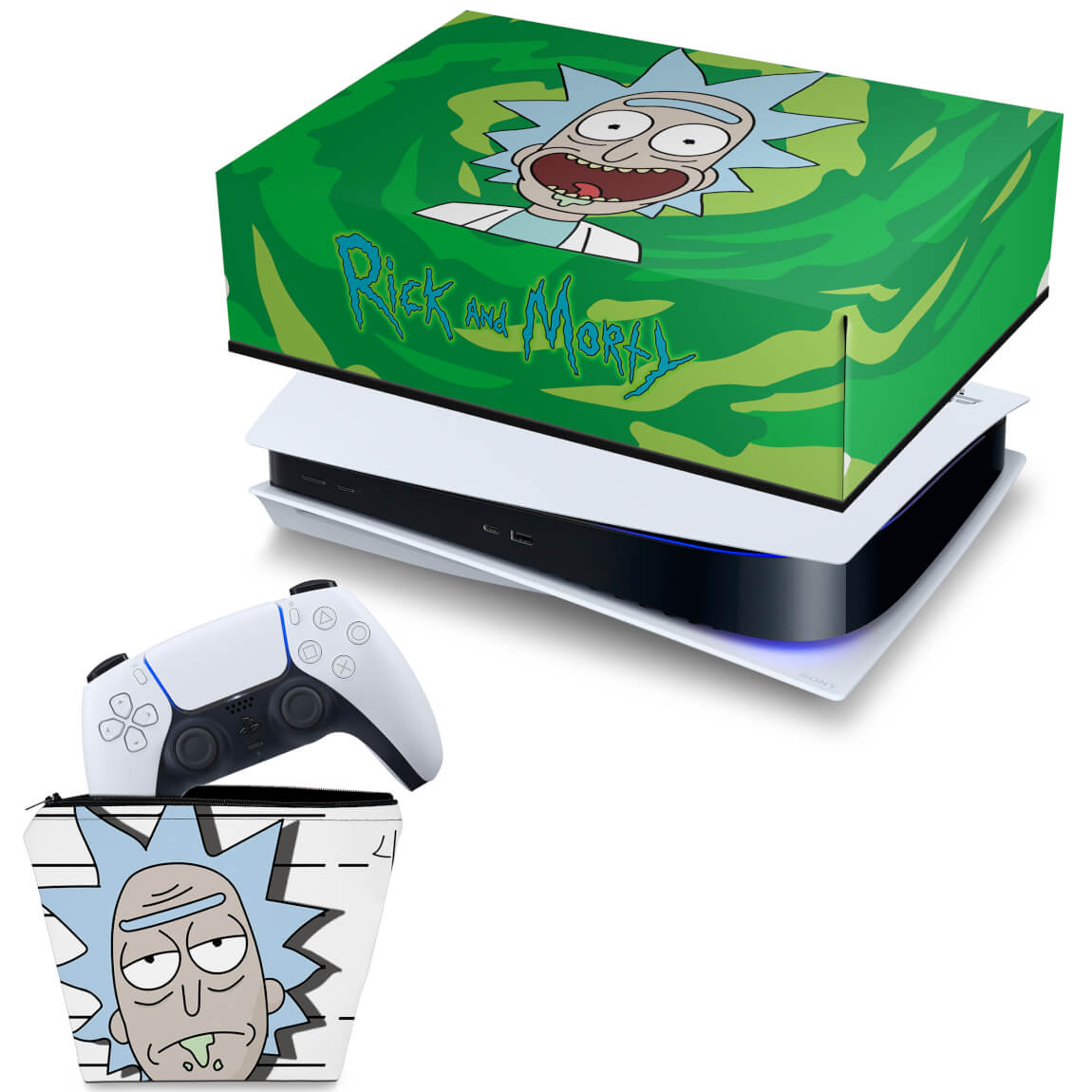 KIT Capa Anti Poeira e Case Controle PS5 Fat Horizontal - Rick And Morty