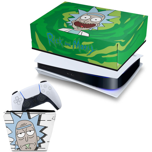 KIT Capa Anti Poeira e Case Controle PS5 Fat Horizontal - Rick And Morty