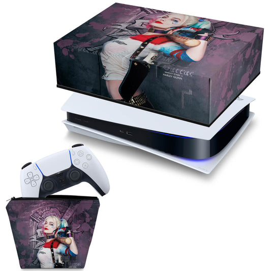 KIT Capa Anti Poeira e Case Controle PS5 Fat Horizontal - Arlequina Harley Quinn