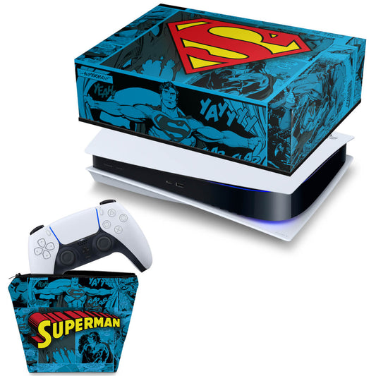 KIT Capa Anti Poeira e Case Controle PS5 Fat Horizontal - Superman Comics