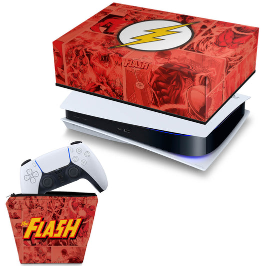 KIT Capa Anti Poeira e Case Controle PS5 Fat Horizontal - The Flash Comics
