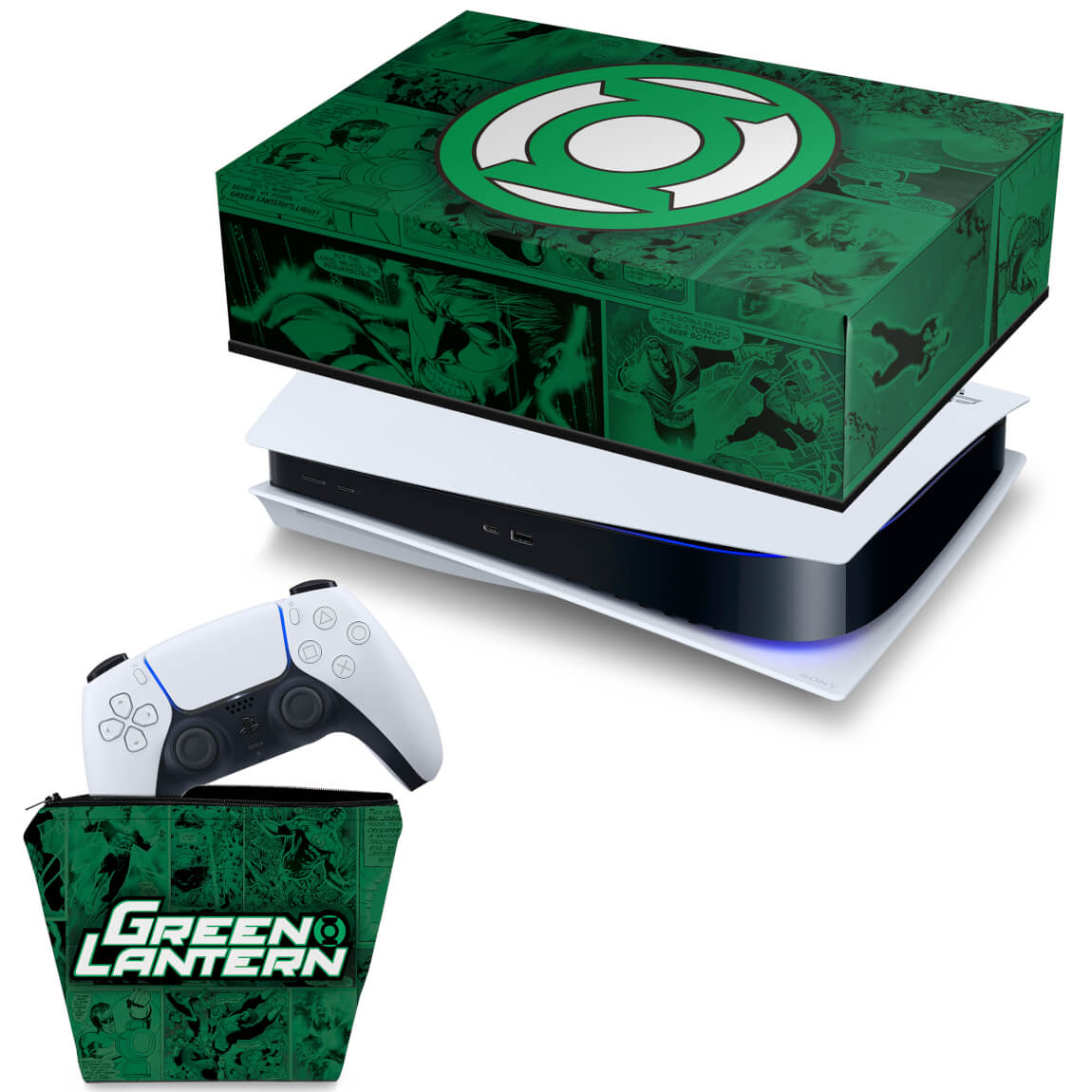 KIT Capa Anti Poeira e Case Controle PS5 Fat Horizontal - Lanterna Verde Comics