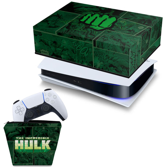 KIT Capa Anti Poeira e Case Controle PS5 Fat Horizontal - Hulk Comics