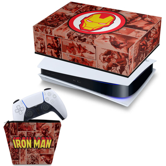 KIT Capa Anti Poeira e Case Controle PS5 Fat Horizontal - Homem De Ferro Comics