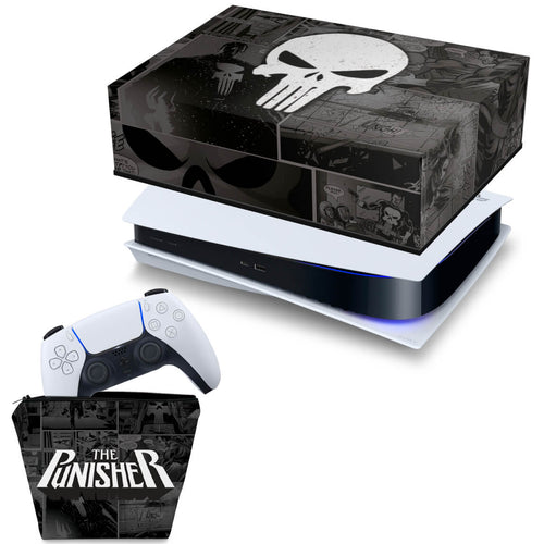 KIT Capa Anti Poeira e Case Controle PS5 Fat Horizontal - The Punisher Justiceiro Comics
