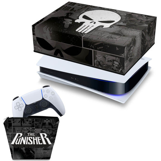 KIT Capa Anti Poeira e Case Controle PS5 Fat Horizontal - The Punisher Justiceiro Comics