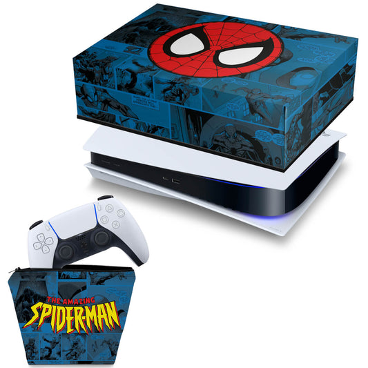 KIT Capa Anti Poeira e Case Controle PS5 Fat Horizontal - Homem-Aranha Spider-Man Comics