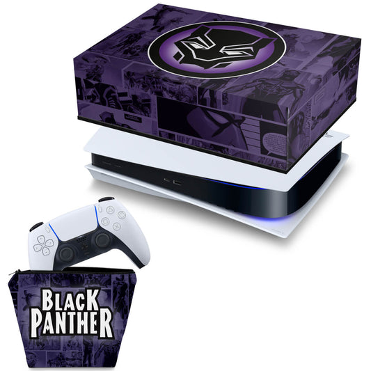KIT Capa Anti Poeira e Case Controle PS5 Fat Horizontal - Pantera Negra Comics
