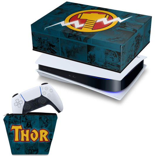 KIT Capa Anti Poeira e Case Controle PS5 Fat Horizontal - Thor Comics