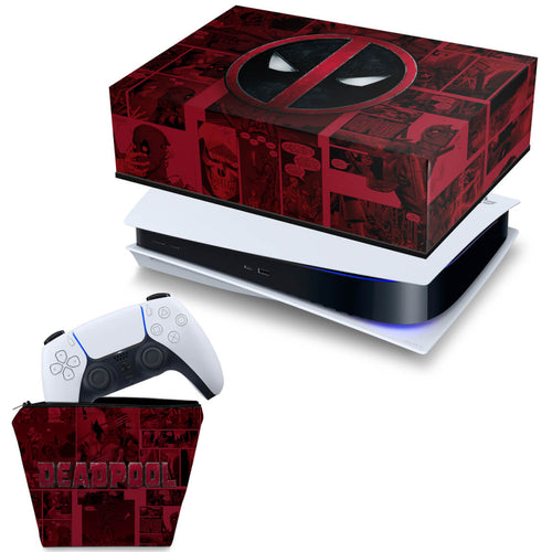 KIT Capa Anti Poeira e Case Controle PS5 Fat Horizontal - Deadpool Comics