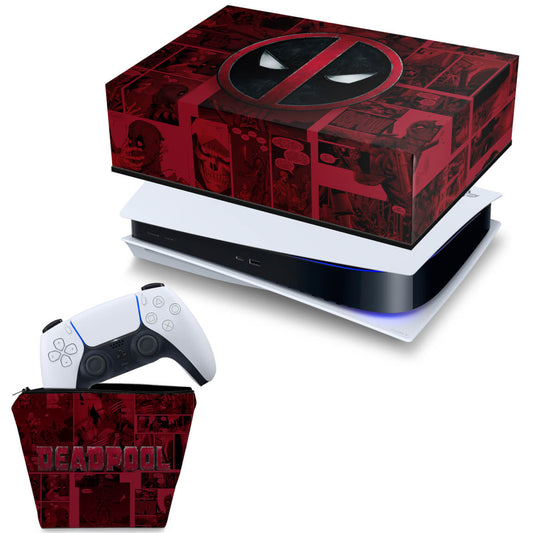 KIT Capa Anti Poeira e Case Controle PS5 Fat Horizontal - Deadpool Comics