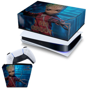 KIT Capa Anti Poeira e Case Controle PS5 Fat Horizontal - Baby Groot - Pop Arte Skins