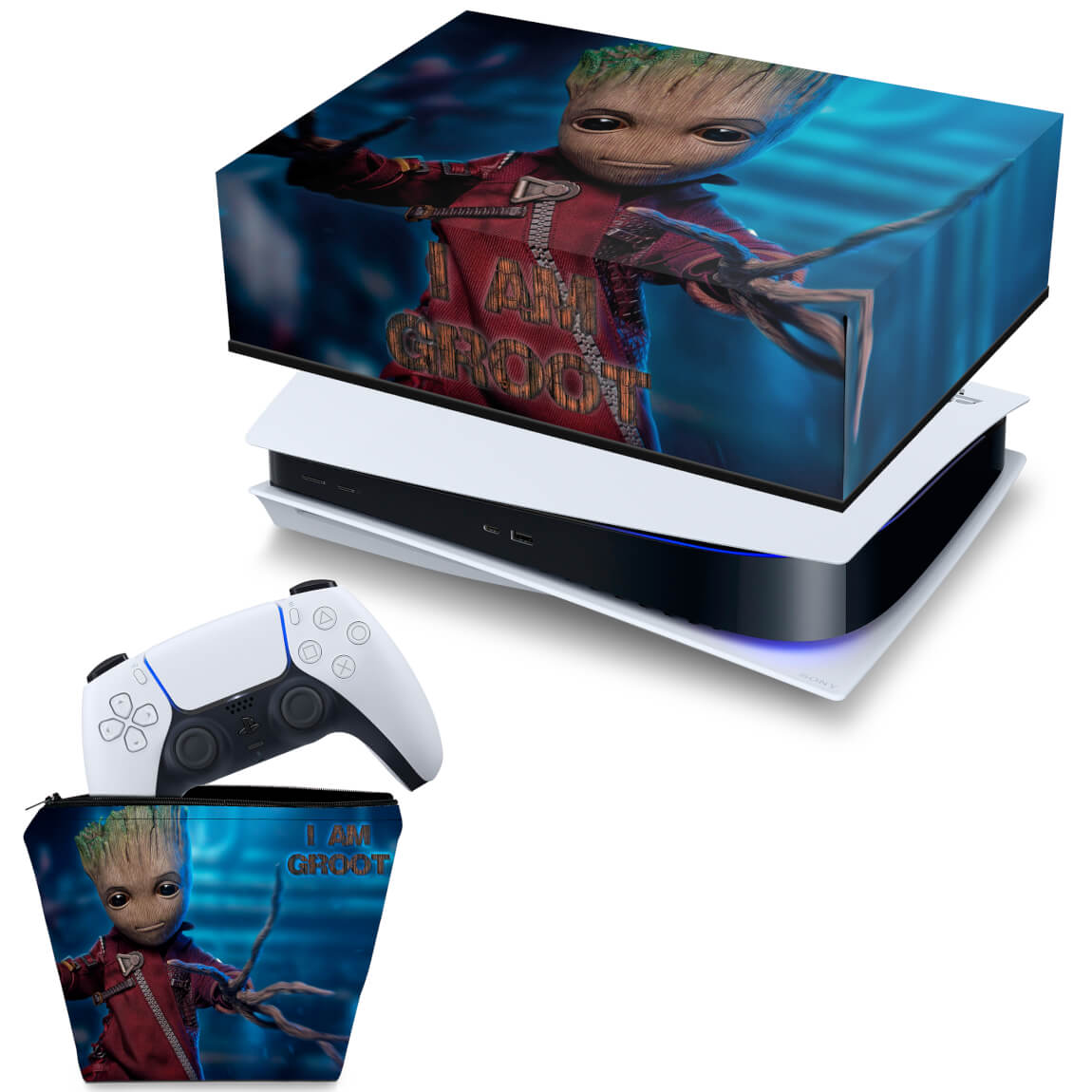 KIT Capa Anti Poeira e Case Controle PS5 Fat Horizontal - Baby Groot