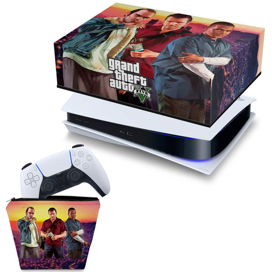 KIT Capa Anti Poeira e Case Controle PS5 Fat Horizontal - GTA V