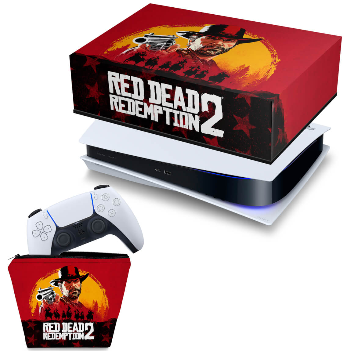 KIT Capa Anti Poeira e Case Controle PS5 Fat Horizontal - Red Dead Redemption 2