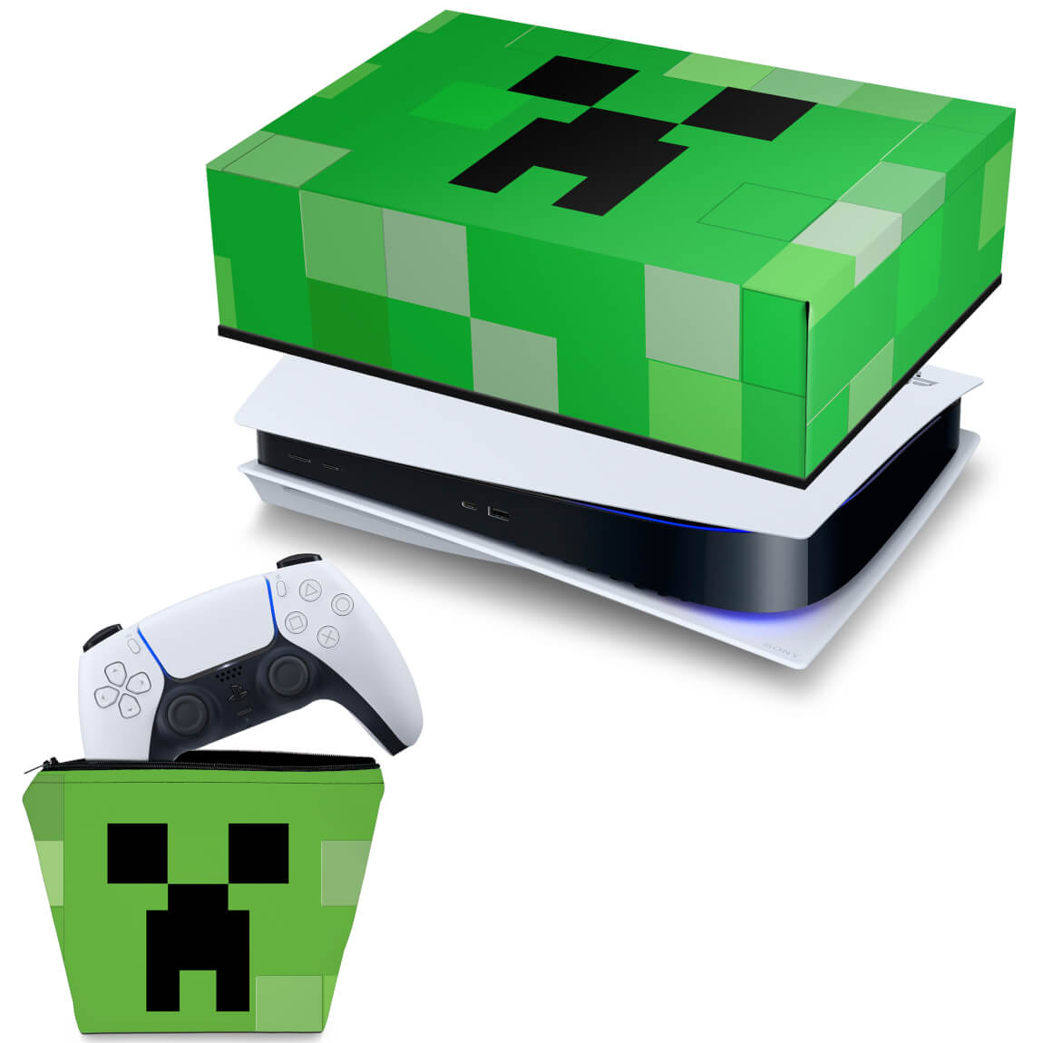 KIT Capa Anti Poeira e Case Controle PS5 Fat Horizontal - Creeper Minecraft