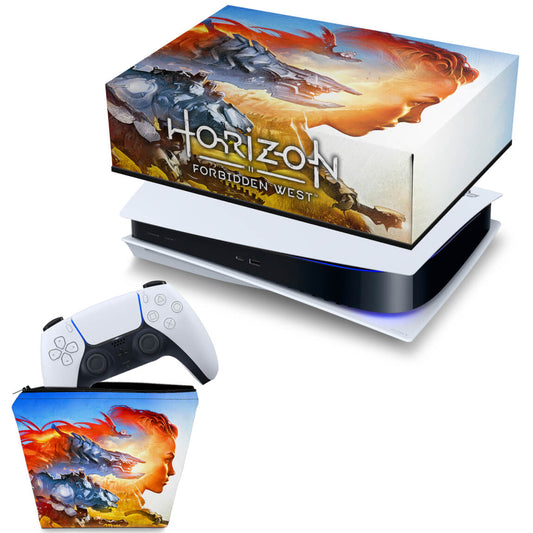 KIT Capa Anti Poeira e Case Controle PS5 Fat Horizontal - Horizon Forbidden West