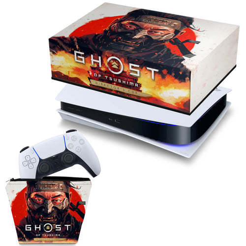 KIT Capa Anti Poeira e Case Controle PS5 Fat Horizontal - Ghost Of Tsushima Director's Cut
