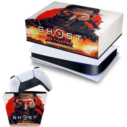 KIT Capa Anti Poeira e Case Controle PS5 Fat Horizontal - Ghost Of Tsushima Director's Cut