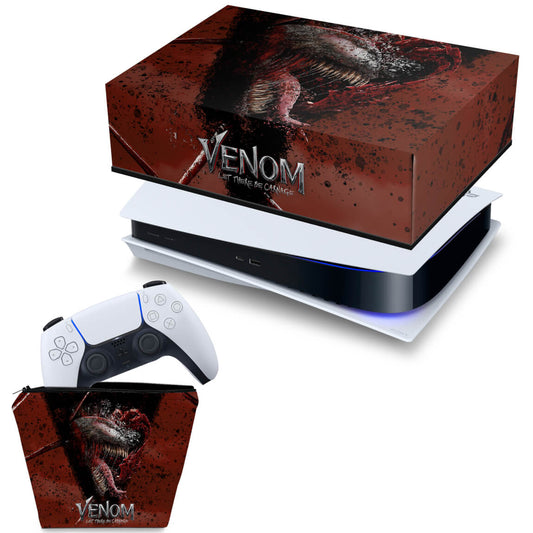 KIT Capa Anti Poeira e Case Controle PS5 Fat Horizontal - Venom Tempo de Carnificina