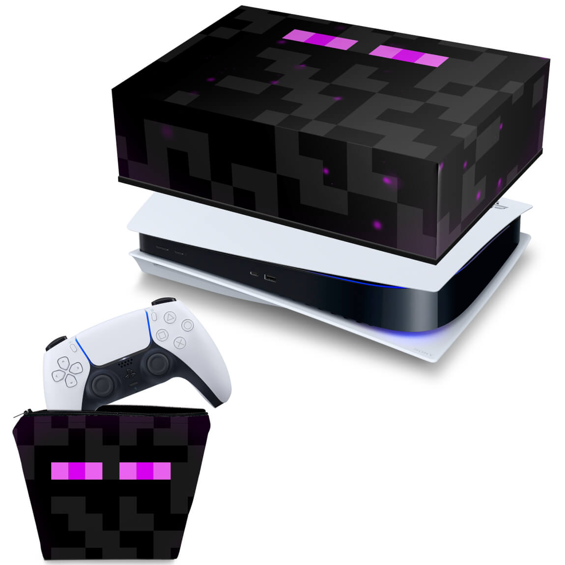 KIT Capa Anti Poeira e Case Controle PS5 Fat Horizontal - Minecraft Enderman