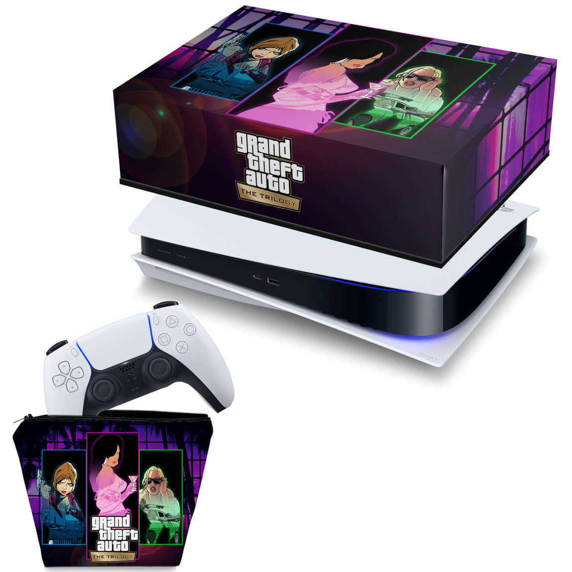 KIT Capa Anti Poeira e Case Controle PS5 Fat Horizontal - GTA The Trilogy