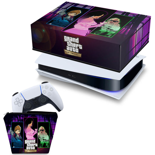 KIT Capa Anti Poeira e Case Controle PS5 Fat Horizontal - GTA The Trilogy