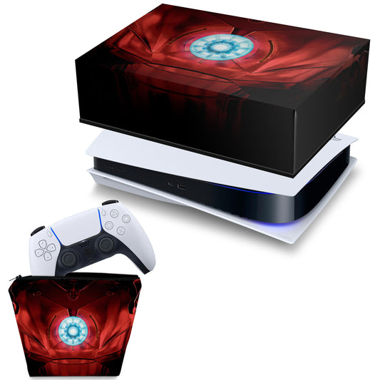 KIT Capa Anti Poeira e Case Controle PS5 Fat Horizontal - Iron Man Homem De Ferro
