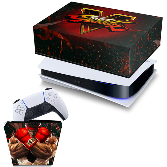 KIT Capa Anti Poeira e Case Controle PS5 Fat Horizontal - Street Fighter V
