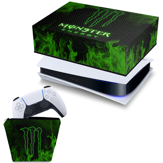 KIT Capa Anti Poeira e Case Controle PS5 Fat Horizontal - Monster Energy Drink