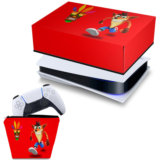KIT Capa Anti Poeira e Case Controle PS5 Fat Horizontal - Crash Bandicoot