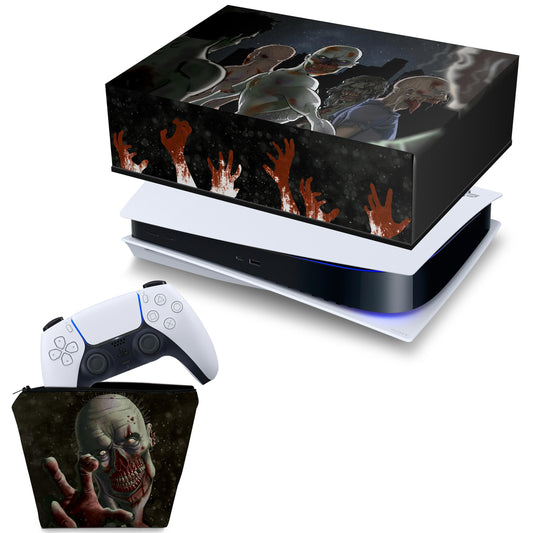 KIT Capa Anti Poeira e Case Controle PS5 Fat Horizontal - Zombie Zumbi The Walking