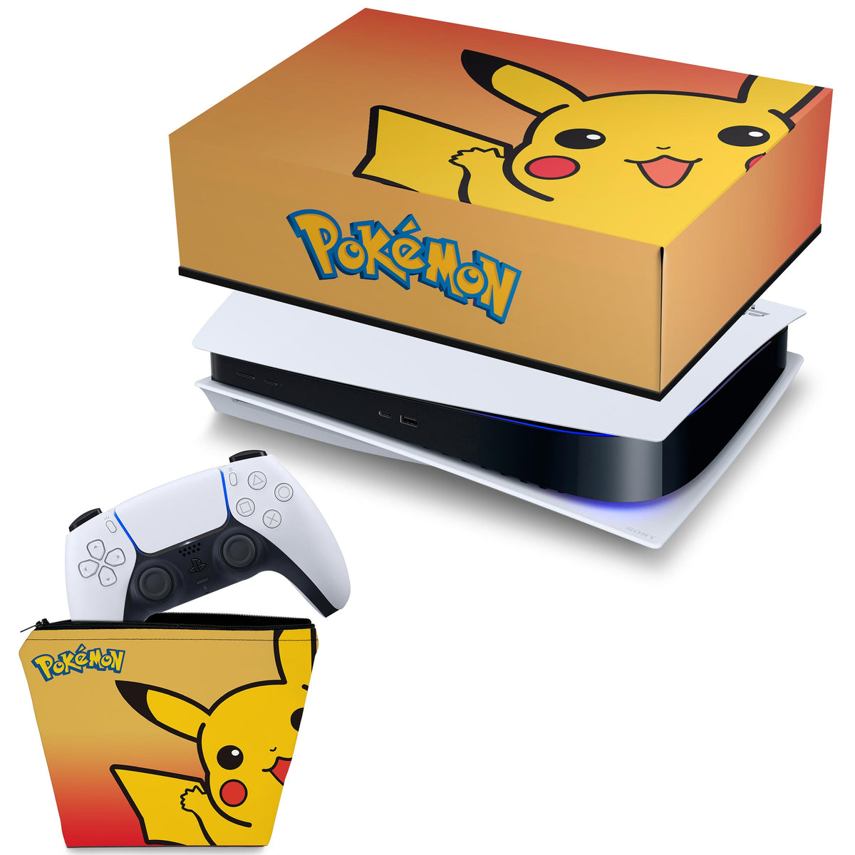 KIT Capa Anti Poeira e Case Controle PS5 Fat Horizontal - Pokemon Pikachu