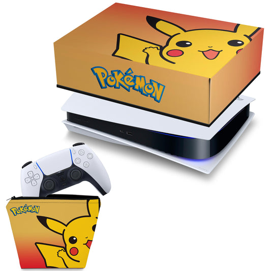 KIT Capa Anti Poeira e Case Controle PS5 Fat Horizontal - Pokemon Pikachu