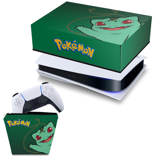 KIT Capa Anti Poeira e Case Controle PS5 Fat Horizontal - Pokemon Bulbasaur