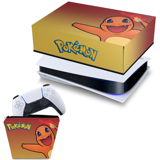 KIT Capa Anti Poeira e Case Controle PS5 Fat Horizontal - Pokemon Charmander