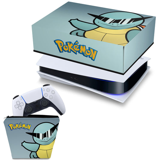 KIT Capa Anti Poeira e Case Controle PS5 Fat Horizontal - Pokemon Squirtle