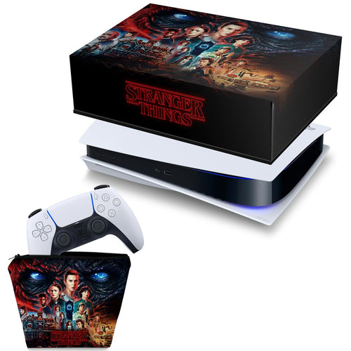 KIT Capa Anti Poeira e Case Controle PS5 Fat Horizontal - Stranger Things