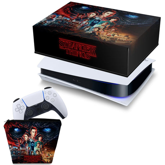 KIT Capa Anti Poeira e Case Controle PS5 Fat Horizontal - Stranger Things