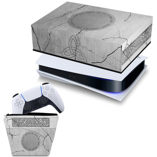 KIT Capa Anti Poeira e Case Controle PS5 Fat Horizontal - Mjolnir Thor Amor e Trovão