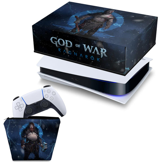 KIT Capa Anti Poeira e Case Controle PS5 Fat Horizontal - God of War Ragnarok B