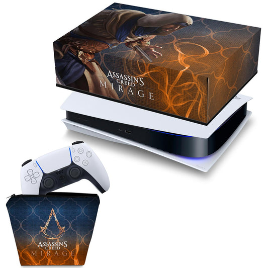 KIT Capa Anti Poeira e Case Controle PS5 Fat Horizontal - Assassin's Creed Mirage