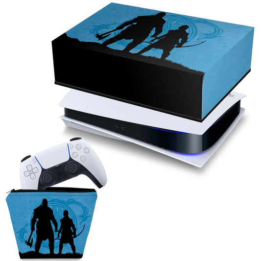 KIT Capa Anti Poeira e Case Controle PS5 Fat Horizontal - God of War Ragnarok Edition