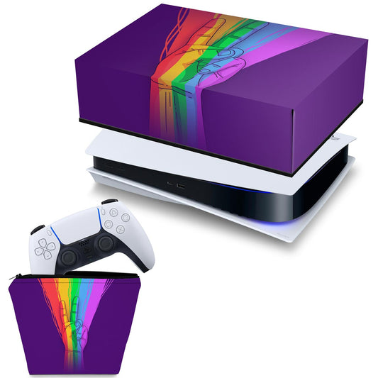 KIT Capa Anti Poeira e Case Controle PS5 Fat Horizontal - Rainbow Colors Colorido