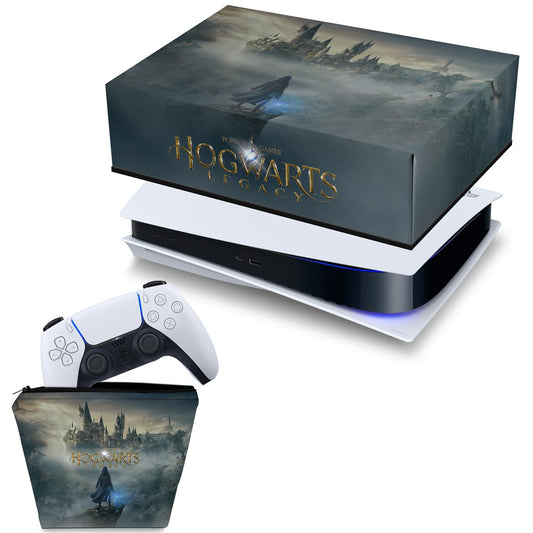 KIT Capa Anti Poeira e Case Controle PS5 Fat Horizontal - Hogwarts Legacy