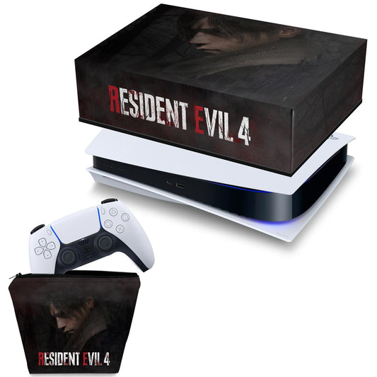 KIT Capa Anti Poeira e Case Controle PS5 Fat Horizontal - Resident Evil 4 Remake